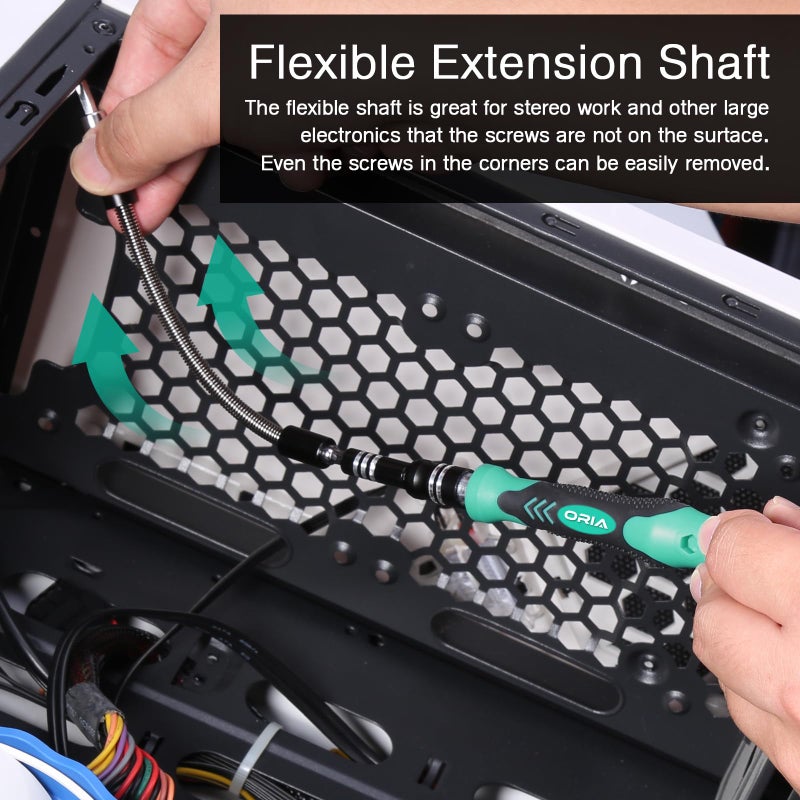 ORIA Small Screwdriver Set, 61 in 1 with 57 Bits Precision Screwdriver Set, Mini Repair Tool Kit with Extension Rod for Smartphone, Game Console, Tablet, PC, Green - Image 3